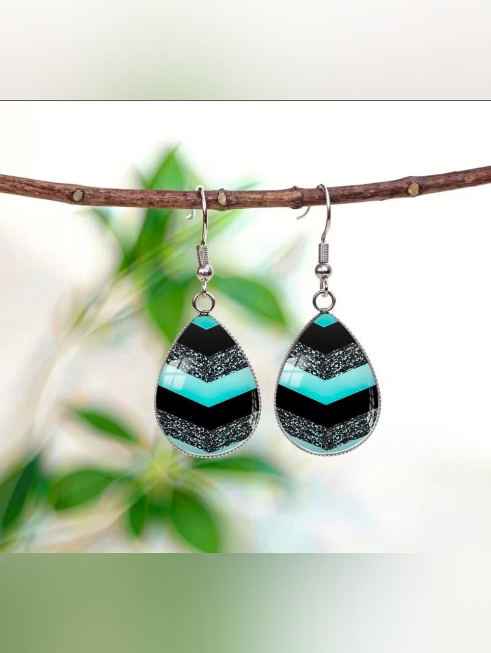 $8 Each Or Bundle 5/$20 Teardrop Chevron Earrings in Turquoise & Black